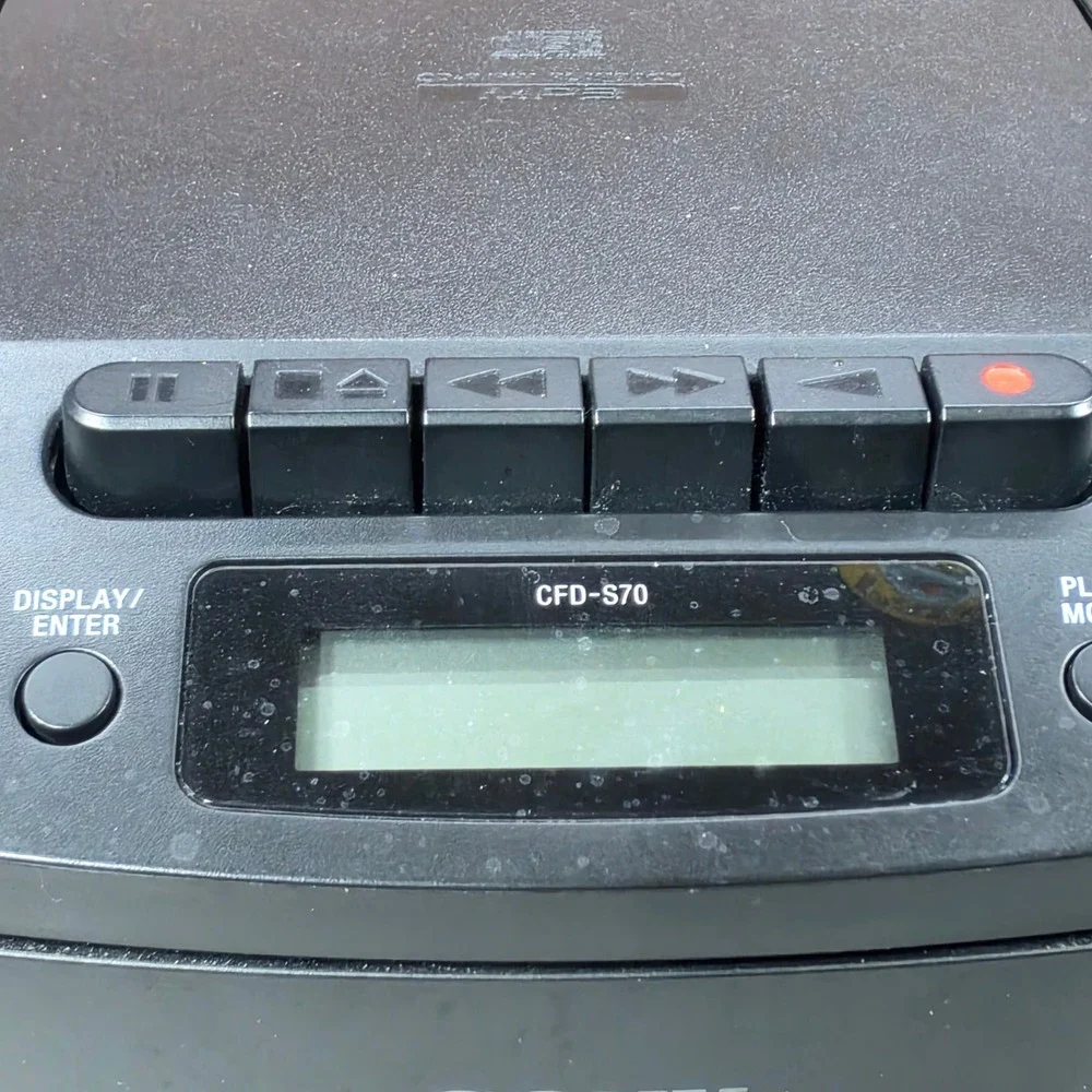 Sony CFD-S70 Boombox Portable CD Cassette Radio Player Black Mega Bass- works!